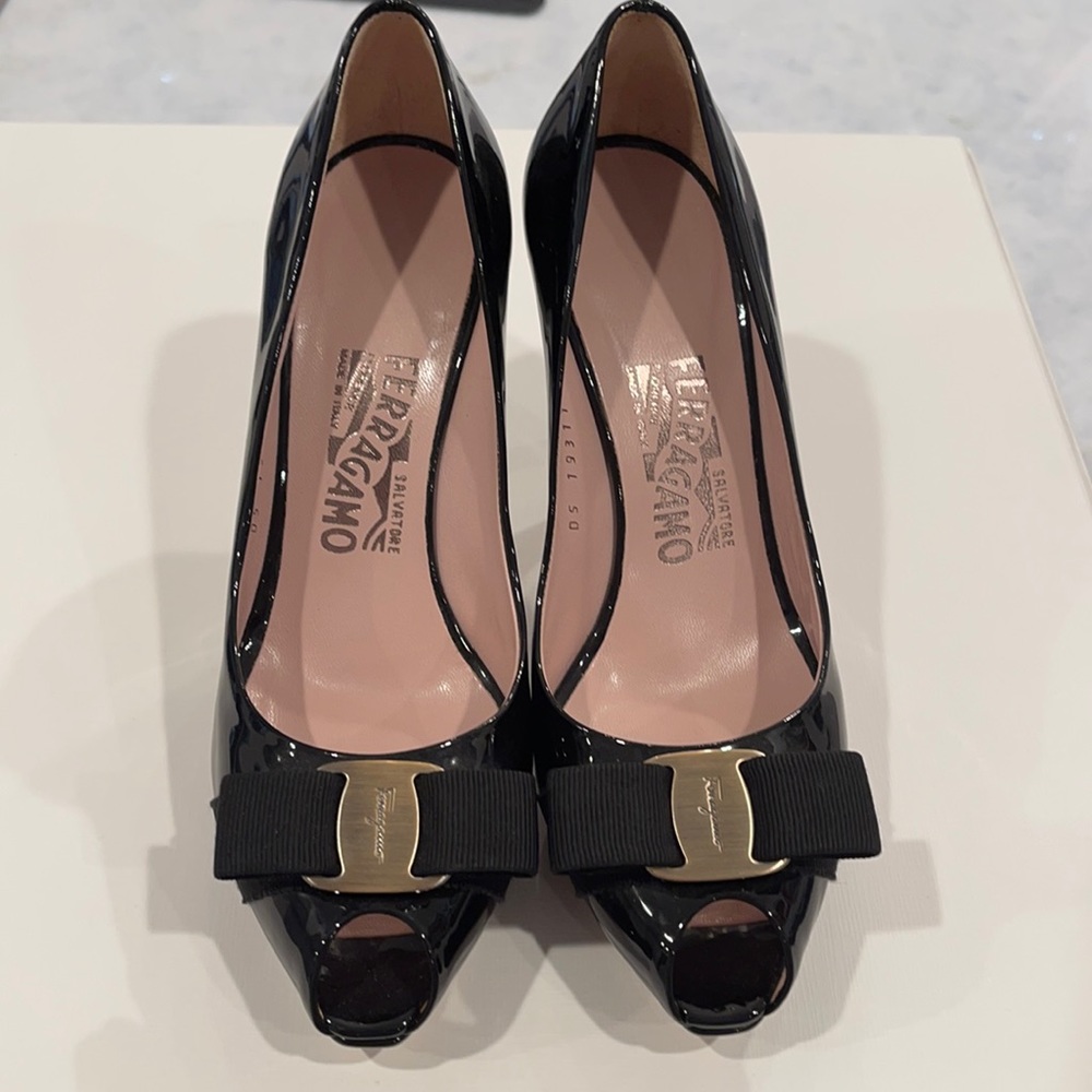 Salvatore Ferragamo black size 6 1/2 with 3” heel